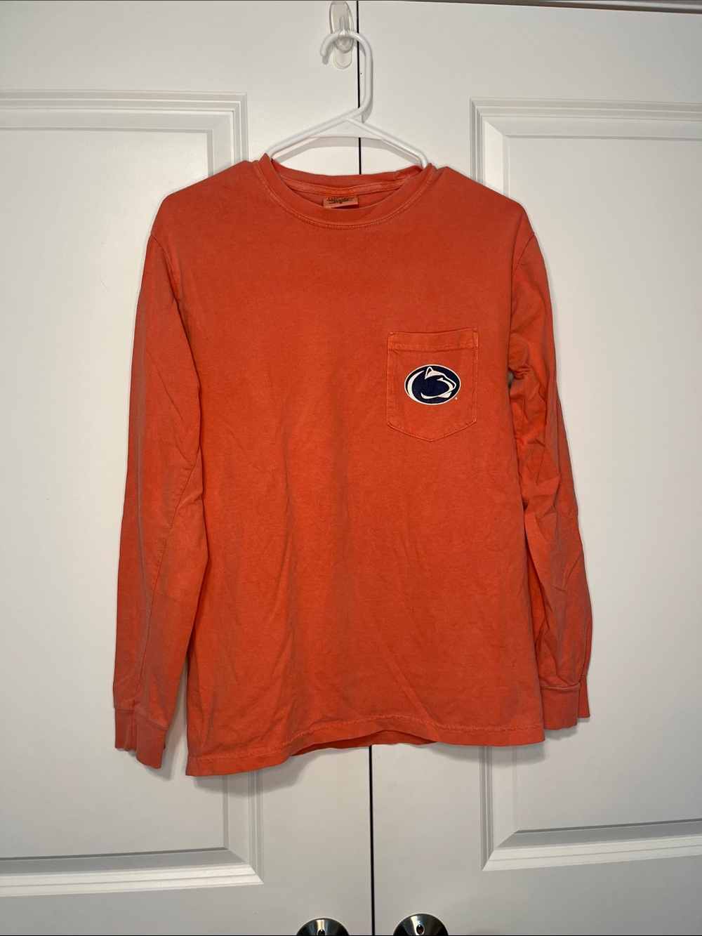 Coral Penn State Long-Sleeve Comfort Colors Pocket Tee
